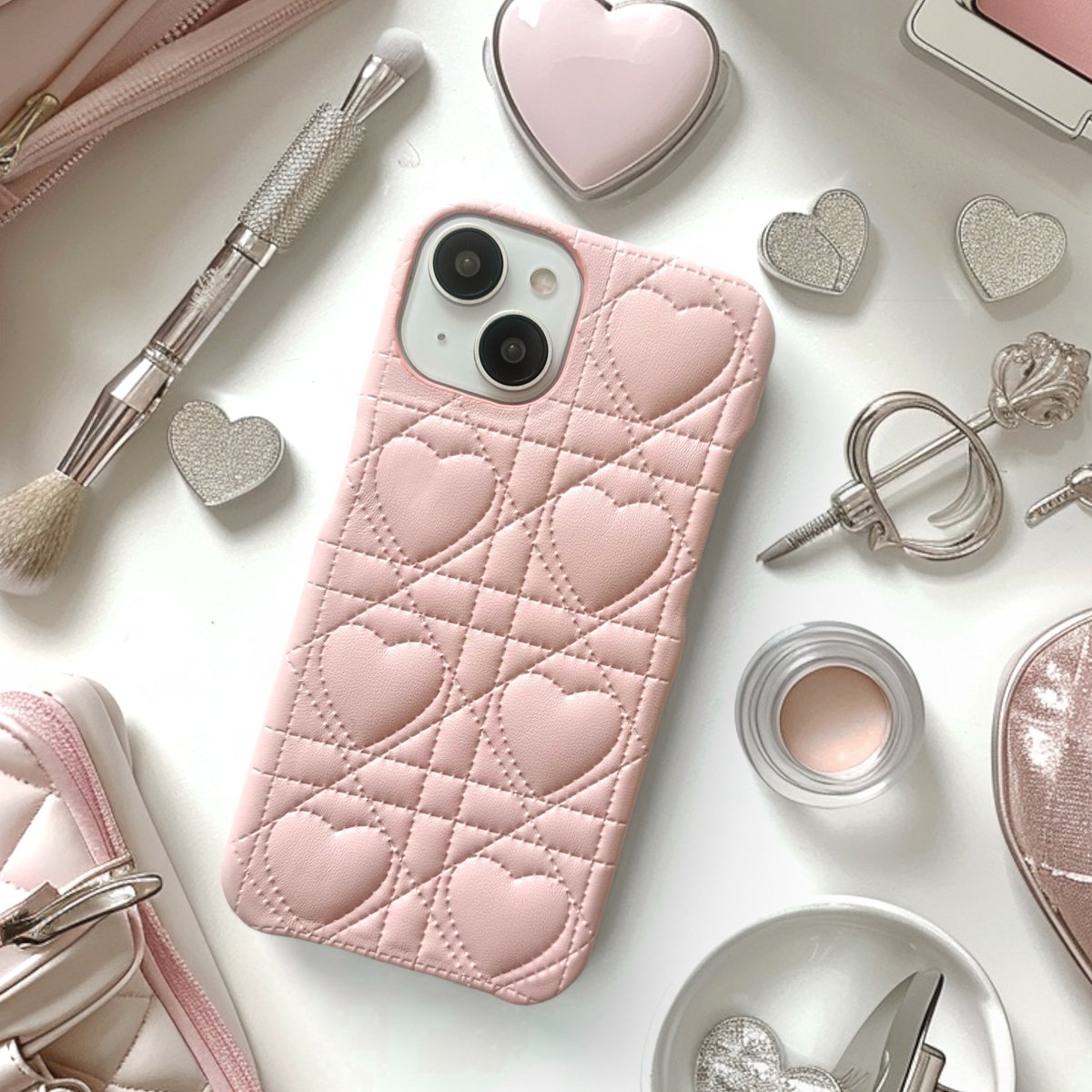 ハートキルティングレザーiphoneケース