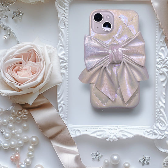 グリーミングリボンキルティングレザーiphoneケース