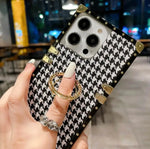 千鳥格子スクエアグリップリング付きiphoneケース