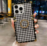 千鳥格子スクエアグリップリング付きiphoneケース