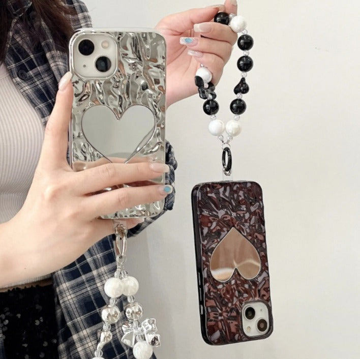 メタルハートミラー（ストラップ付き）iphoneケース