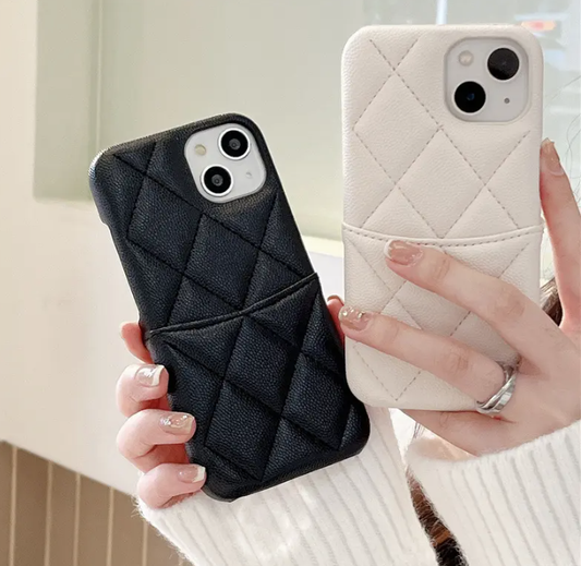 キルティングレザーwithカードポケットiphoneケース