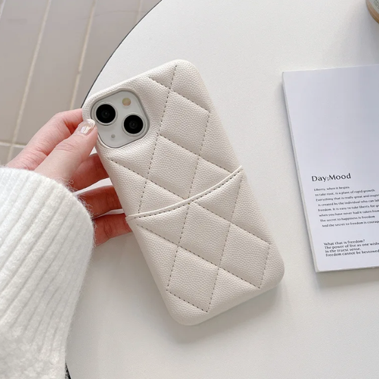 キルティングレザーwithカードポケットiphoneケース