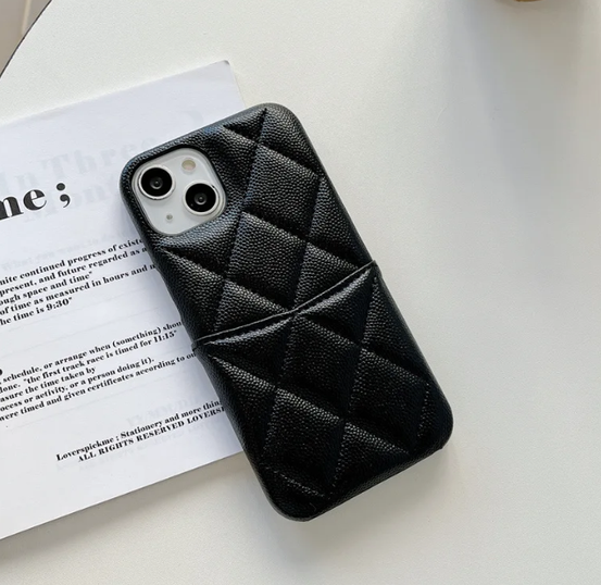 キルティングレザーwithカードポケットiphoneケース