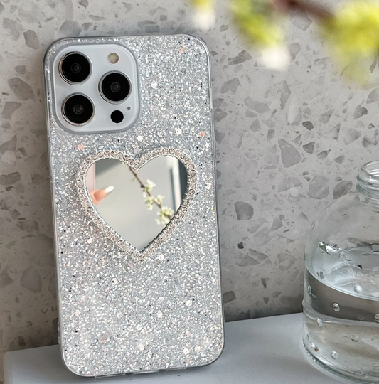 グリッターハートミラーiphoneケース