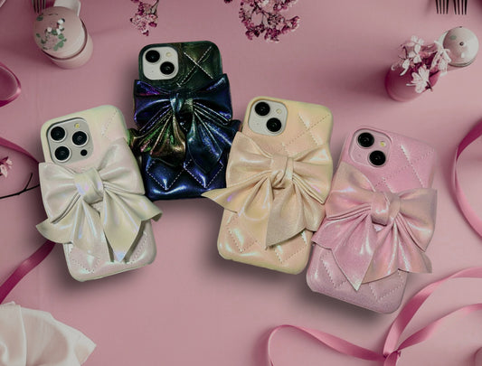 グリーミングリボンキルティングレザーiphoneケース